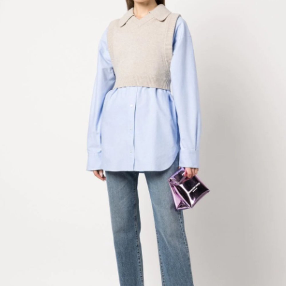 Alexander Wang Layered Cotton Shirt And Wool-blend Vest - Medium - Worn once